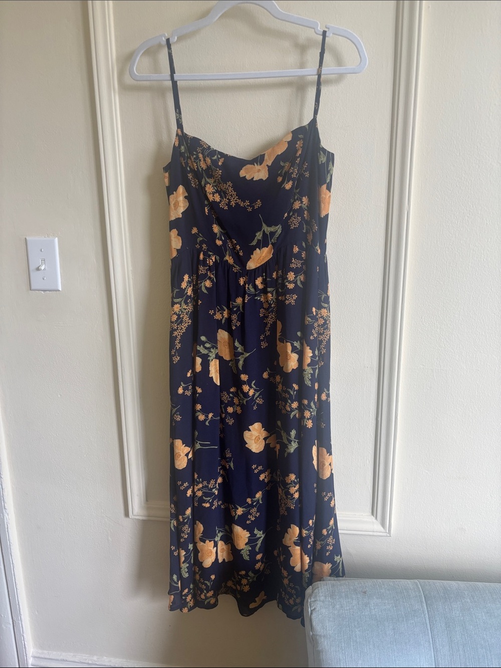 Reformation navy Midi Dress with poppy Floral Print